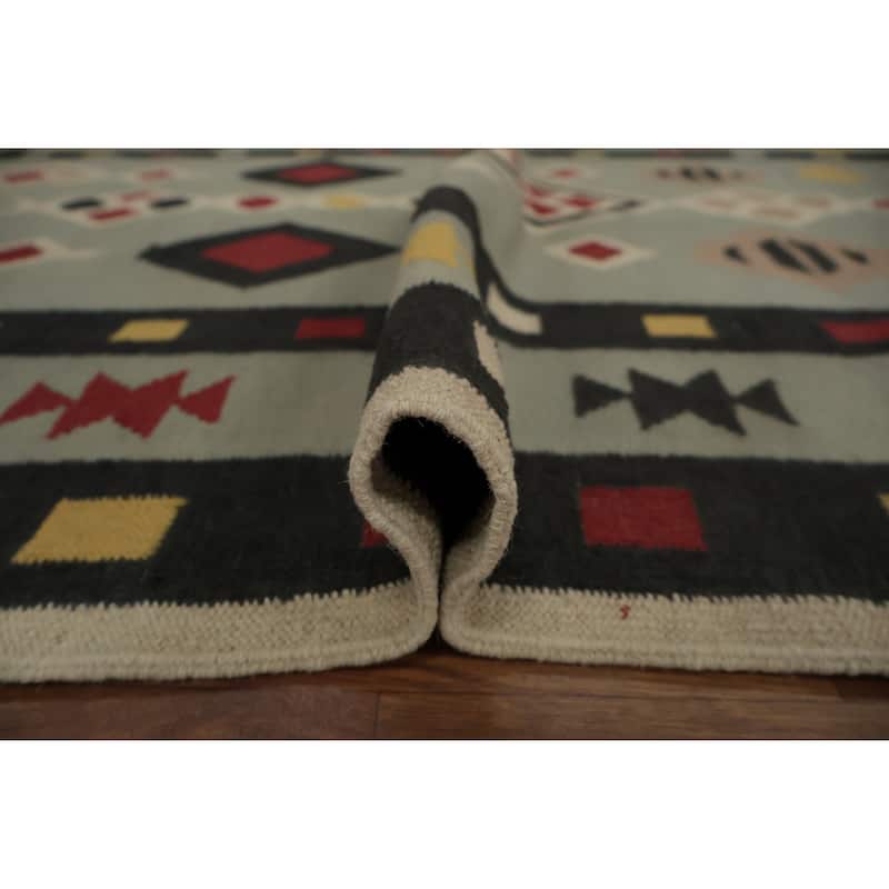 Hand Woven Oriental 100% Wool Carpet Southwestern Modern Green Kilim Area Rug - 8' 0'' X 5' 1''