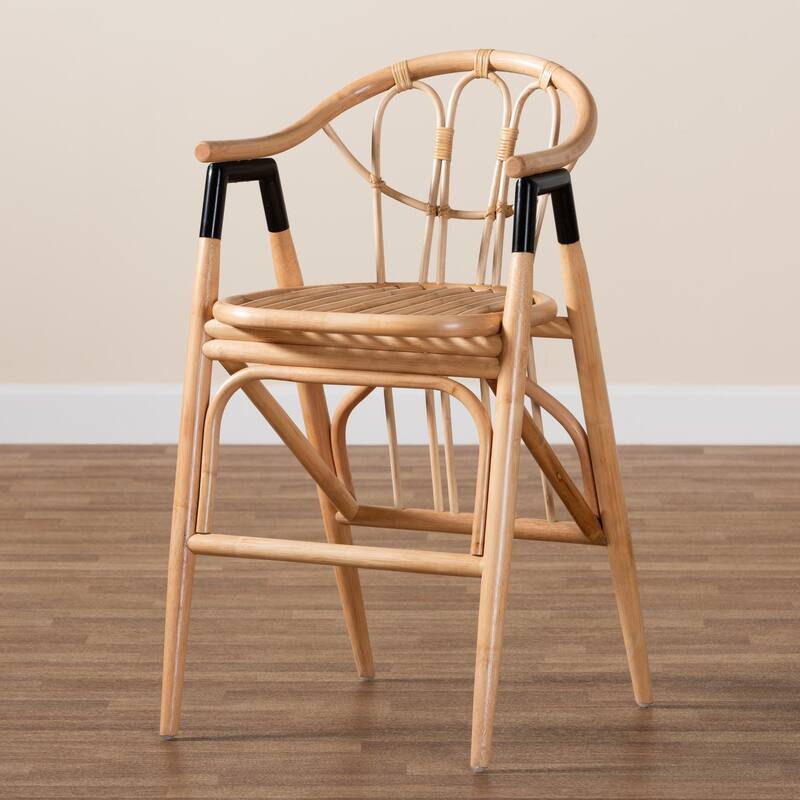 bali & pari Cyntia Modern Bohemian Natural Brown Rattan Counter Stool