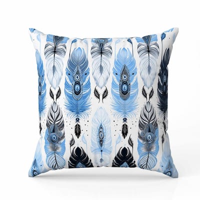 Feathered Treasure Faux Suede Reversible Throw Pillow Blue and White