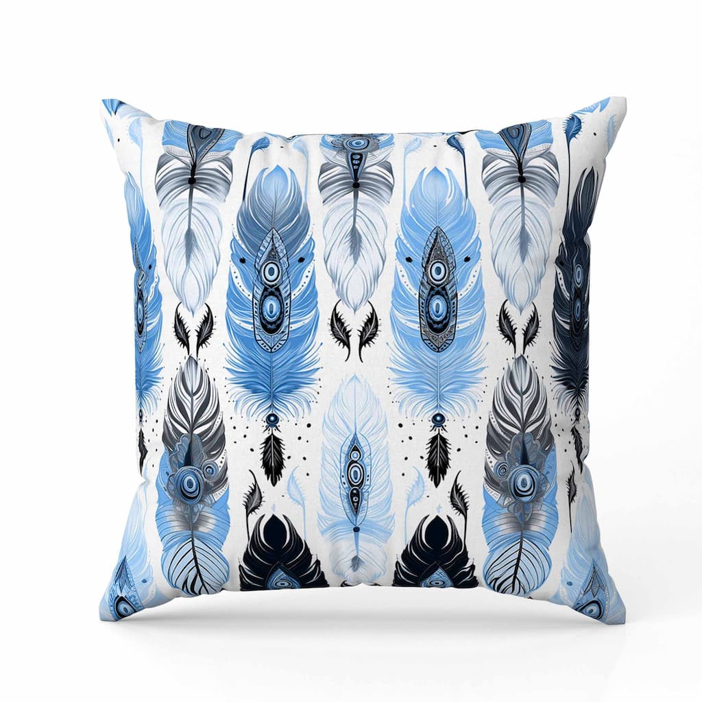 Feathered Treasure Indoor/Outdoor Reversible Throw Pillow Blue and White