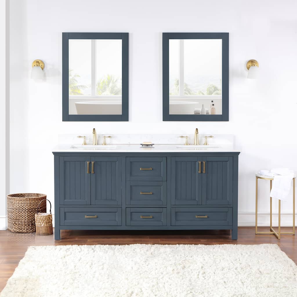 Altair Isla 72" Bathroom Vanity in Classic Blue with Countertop,with Mirror - 72 in.