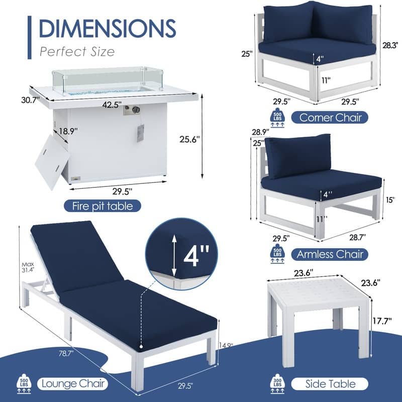 FINCATI 11-piece Oversized Patio Aluminum Sectional Deep Seating Conversation Sofa Set with Lounge Chaises