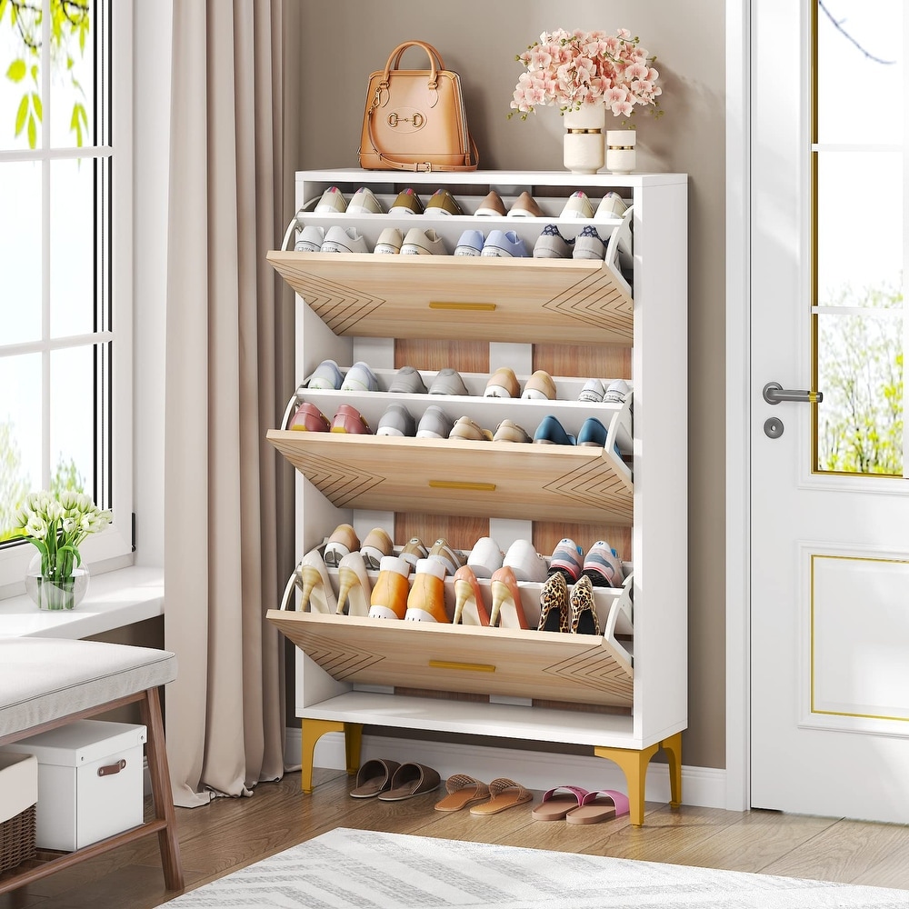 Freestanding Sturdy Fabric Shoe Rack Organizer with 2 Metal Hooks, Bronze -  On Sale - Bed Bath & Beyond - 35711427