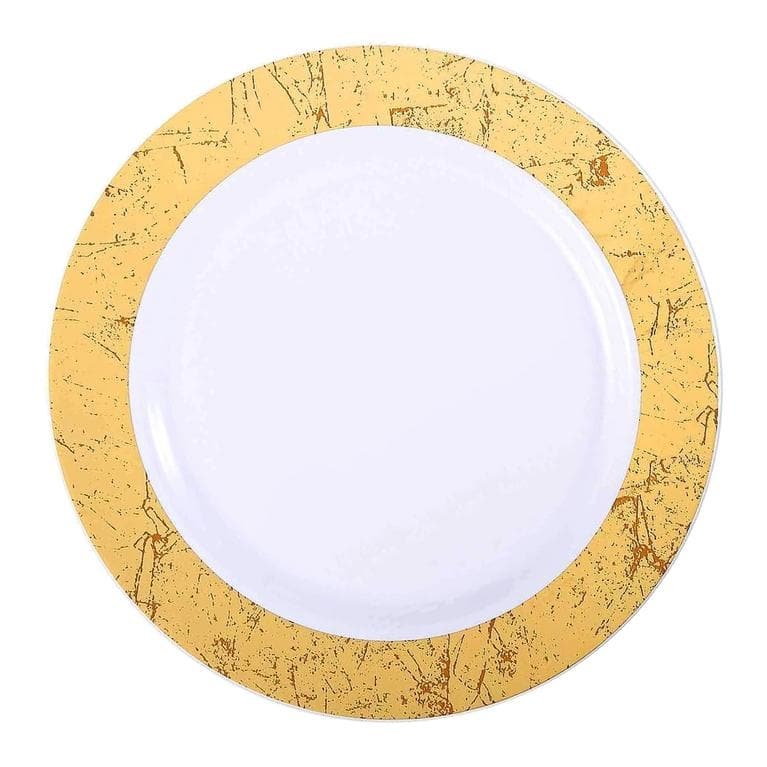 Shiny Gold Marble Rim Disposable Plastic Plate Packs - Party Supplies