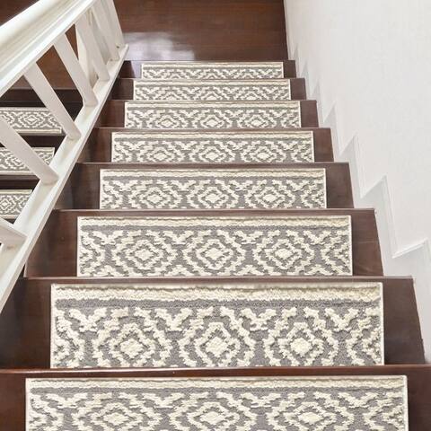 Sofihas Farmhouse White and Grey Non Slip Stair Treads