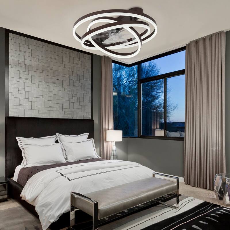 Cusp Barn Modern 24-In Modern DIY Shape Ceiling Fan with Lights, Low Profile Flush Mount DC Motor Dimmable LED Ceiling Light