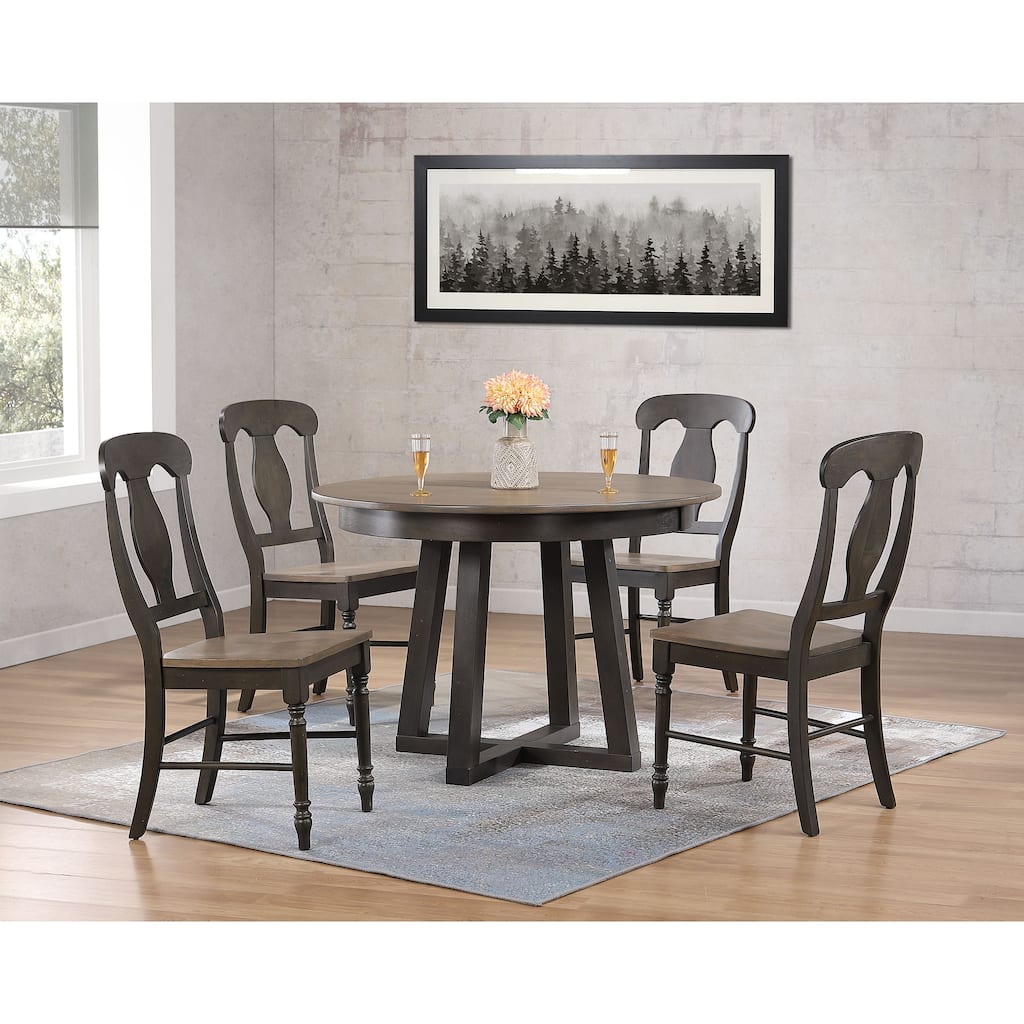 Antiqued Grey Napoleon Back 5-Piece Cross Pedestal Dining Set