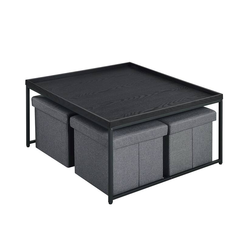 5 Piece Coffee Table Set with Raised Edges - Black