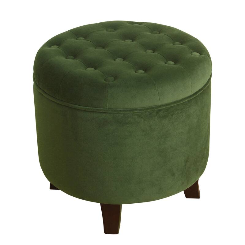 Carbon Loft Hackback Velvet Forest Green Round Storage Ottoman