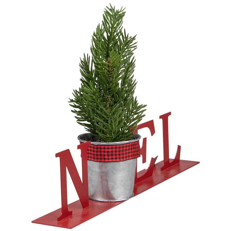 13" Red "NOEL" Potted Faux Pine Metal Planter Christmas Plaque