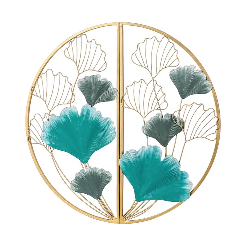 Adeco Metal Ginkgo Leaves Wall Decor Set of 2 Half Moon Wall Sculpture