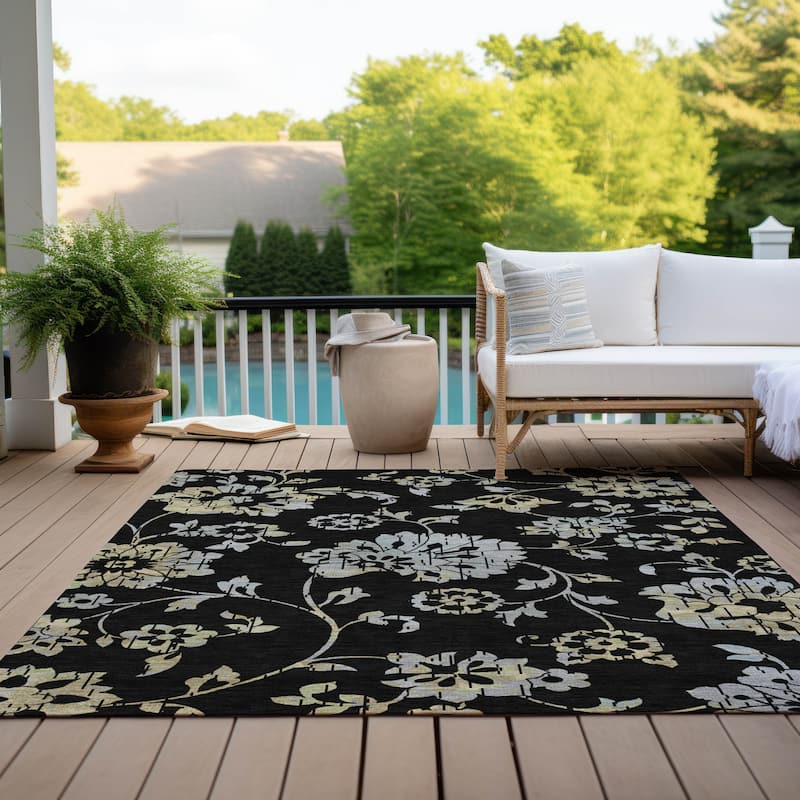 Machine Washable Indoor/ Outdoor Chantille Modern Floral Rug