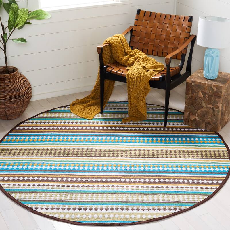 SAFAVIEH Handmade Montauk Nellwyn Cotton Rug - 6' Round - Light Blue/Ivory