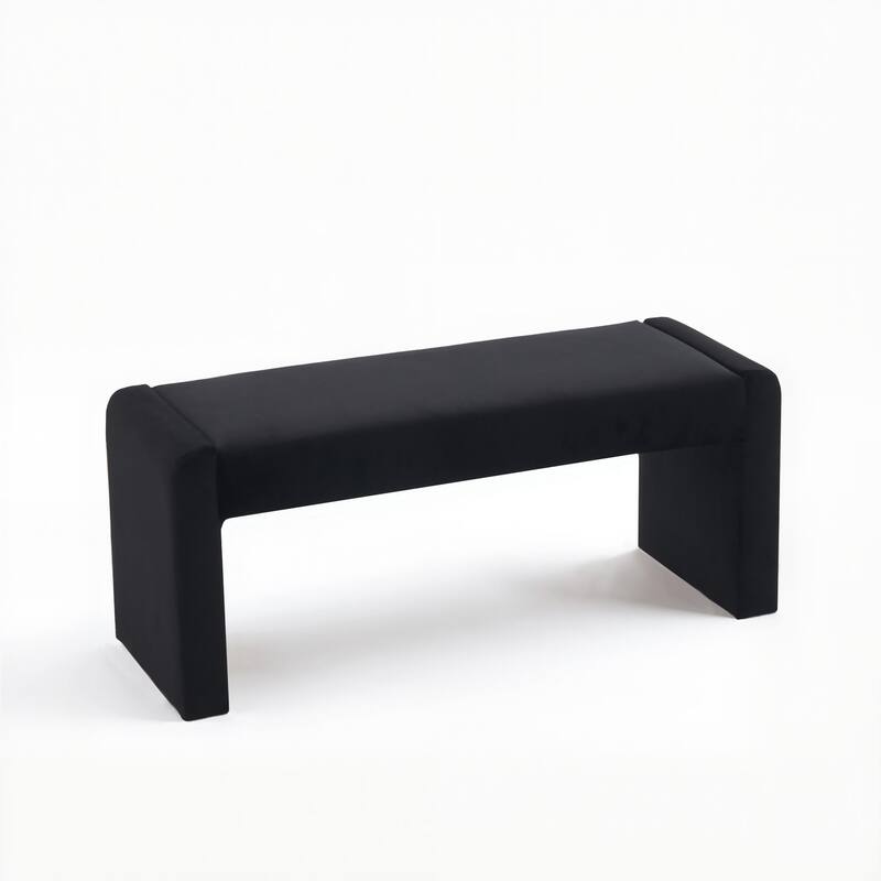 Velvet/Faux Leather Entryway Bench End of Bed Bench Upholstered Modern Window Bench for Dining Room/Bedroom - Velvet-Black