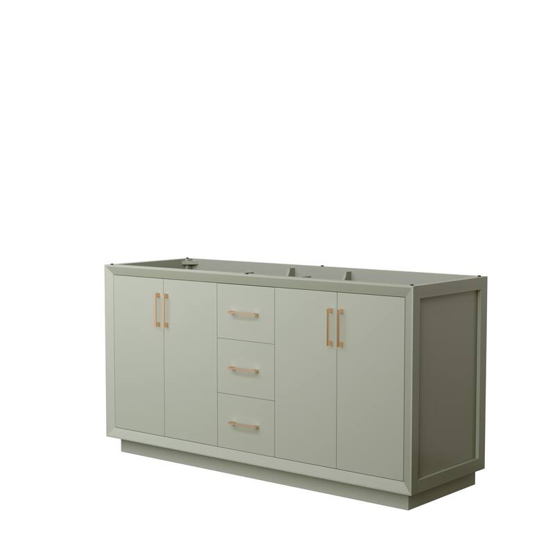 Strada 66-Inch Double Vanity Cabinet - Light Green, Satin Bronze Trim, No Top