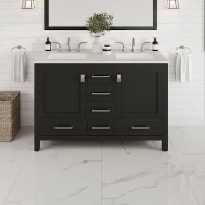 Eviva Aberdeen 48"W White SS Bath Vanity with Carrara Quartz Top