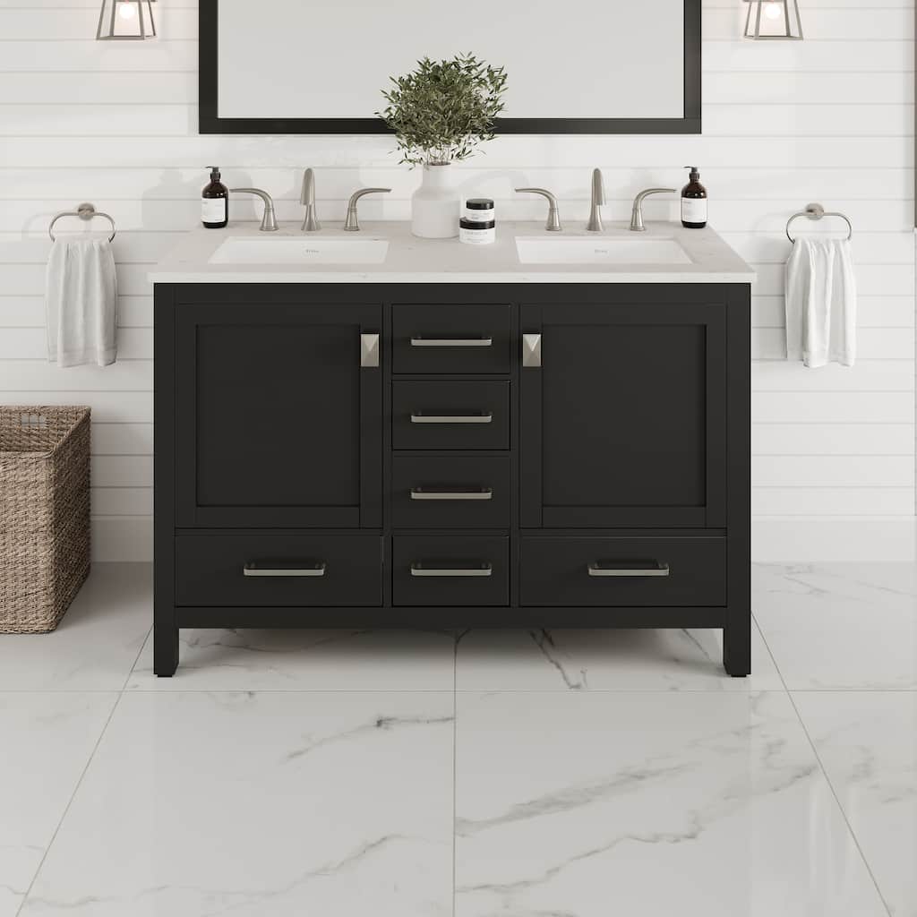 Eviva Aberdeen 48"W White SS Bath Vanity with Carrara Quartz Top