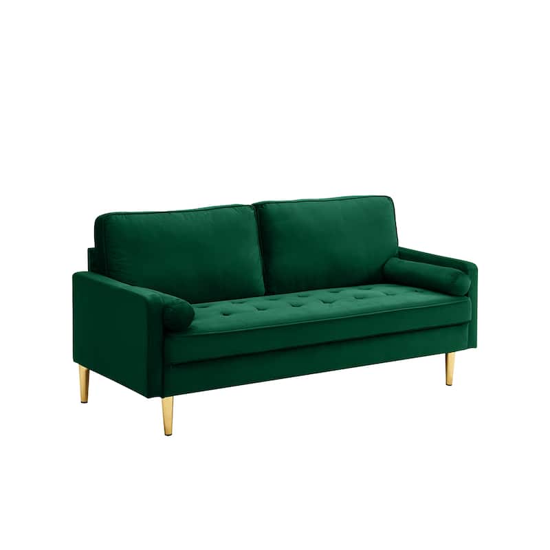 Velvet Loveseat Upholstered Corner Sofa Tufted Couch with 2 Cylindrical Pillow for Living Room 2-seat Armchair