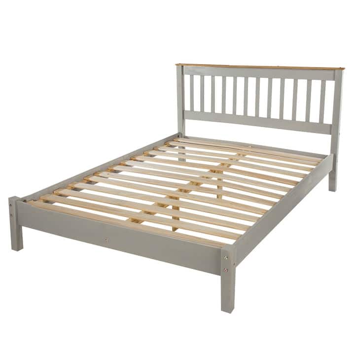 Wood Slatted Full Double Size Bed Corona Collection | Furniture Dash