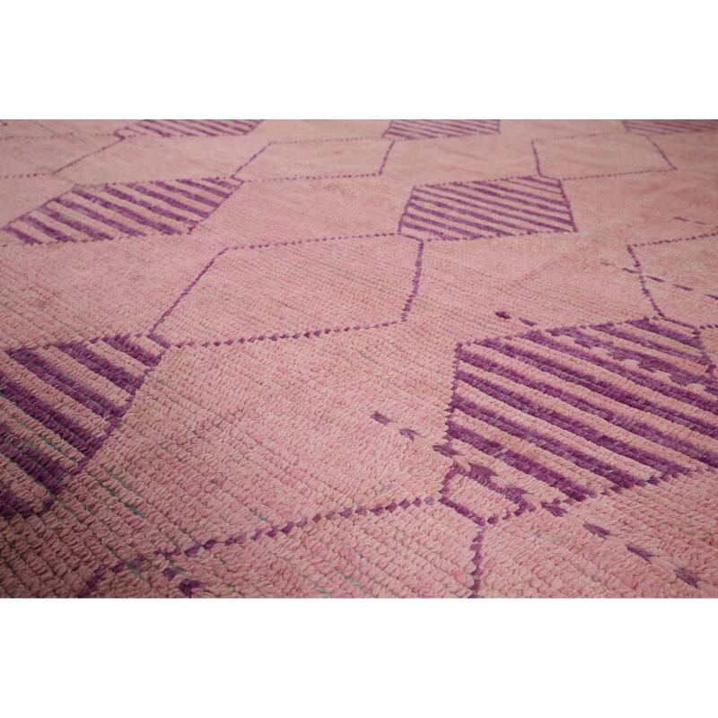 All-Over Pink Geometric Moroccan Area Rug Handmade Wool Carpet - 7'7"x 12'5"