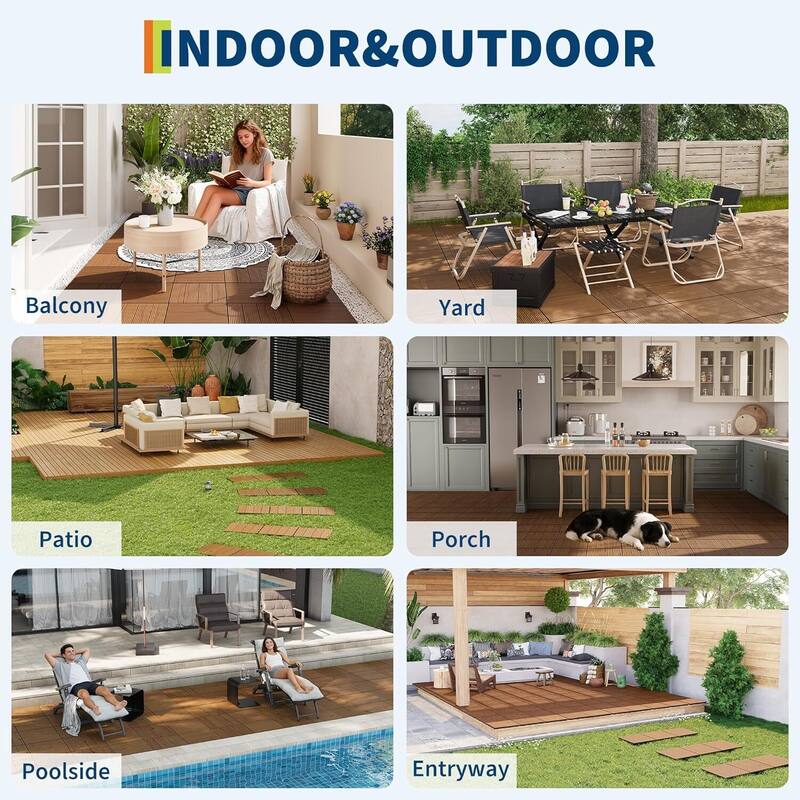 Acacia Wood Deck Tiles, 12"X12", Interlocking