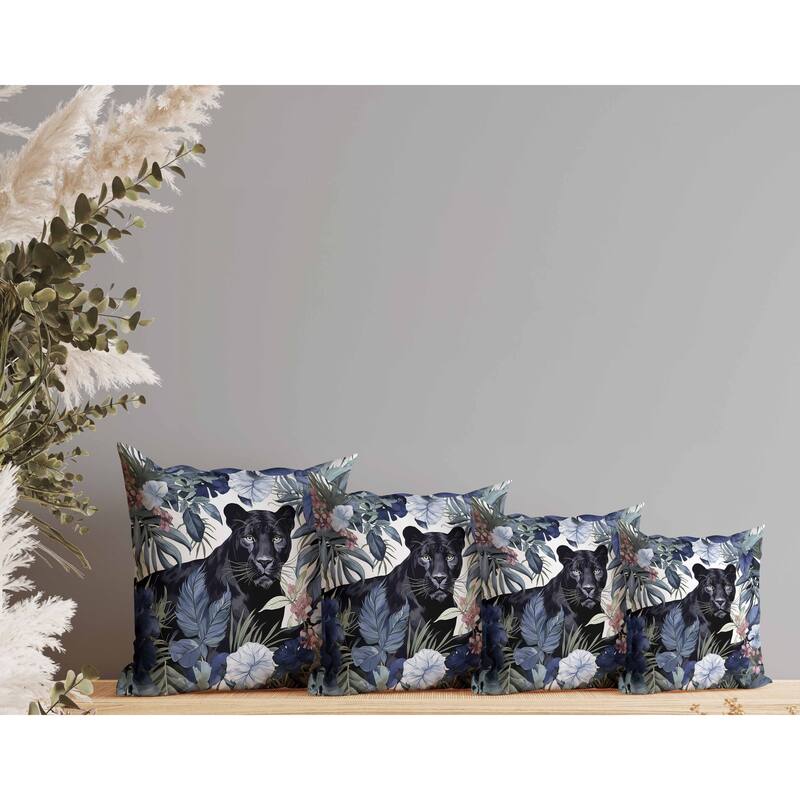 Panther Tropic Twilight Faux Suede Reversible Throw Pillow Blue and Black