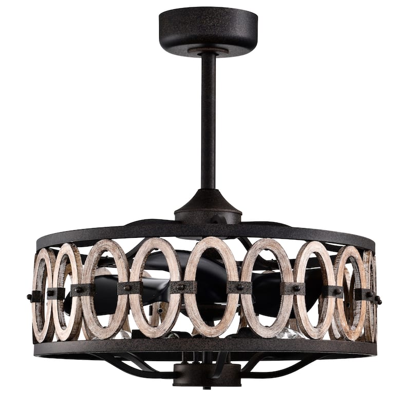 Dalina 24 Inch Oil Rubbed Matte finish 5 Light, 3 Blade Driftwood Ceiling Fandelier with Remote