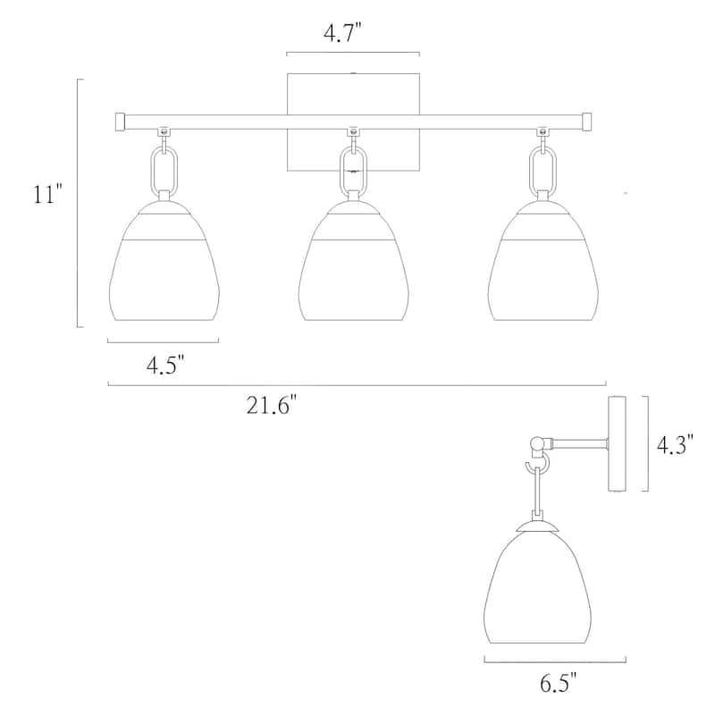 Blobfish Modern Gold 3-Light Bathroom Vanity Lights Glass Wall Sconces - L 21.6" x W 6.5" x H 11"