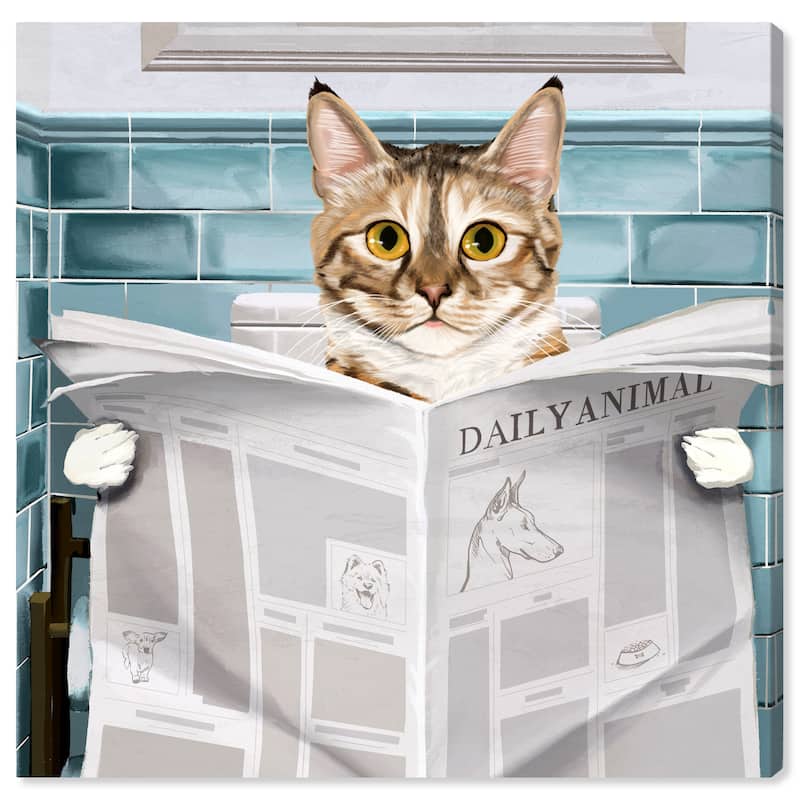 Wynwood Studio Canvas Bath and Laundry Occupied Bathroom Kitten Blue and Teal Modern & Contemporary Wall Art Canvas Print