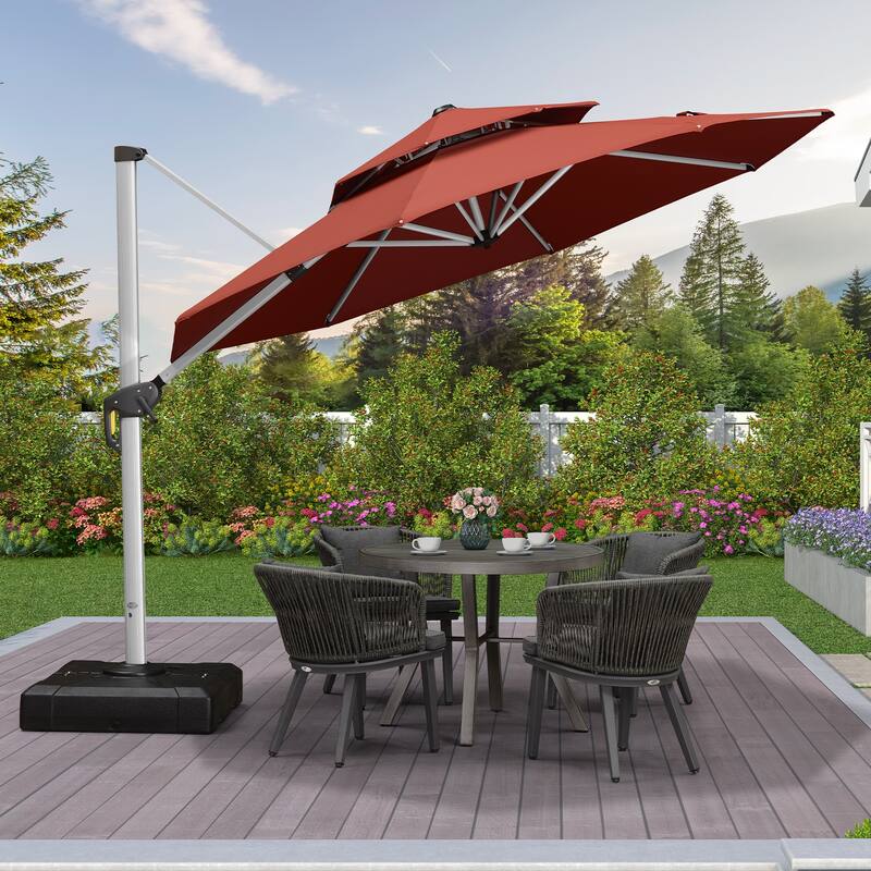 PURPLE LEAF 10 ft Double Top Round Windproof Offset Hanging Patio