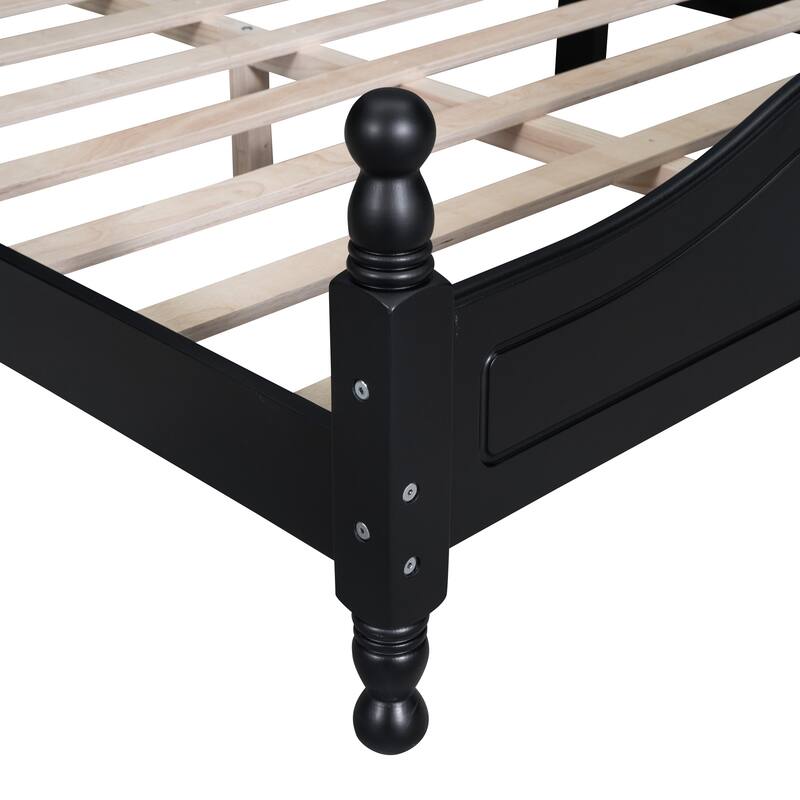 Full Size Retro Wood Platform Bed Frame with Wooden Slat Support, No Box Spring Needed