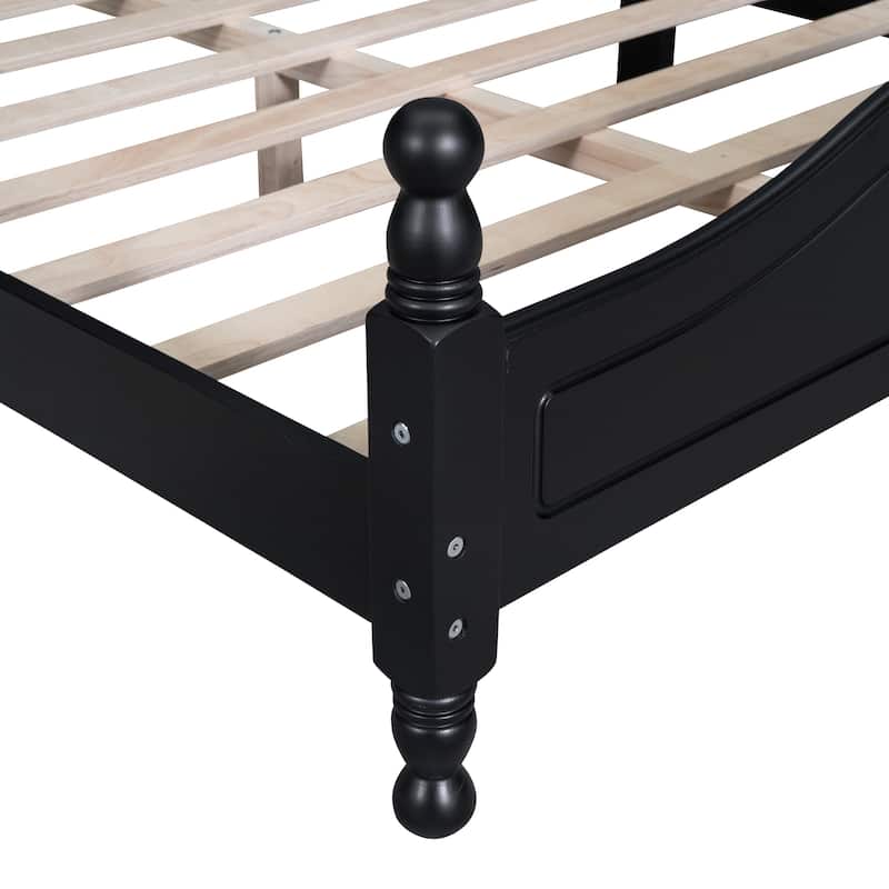 Low Headboard Footboard Low Profile Bed, Wood Platform Bed Frame, Wooden Slat Support Panel Bed