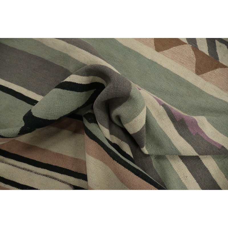 Hand Woven Oriental 100% Wool Carpet Southwestern Tribal Greys & Charcoal Kilim Area Rug - 18' 3'' X 11' 10''
