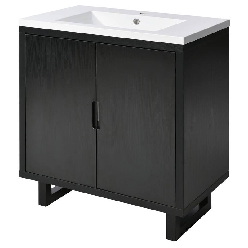 Bathroom Vanity with Sink, Floor Standing Wooden Storage Cabinet, Freestanding Bathroom Vanity with 2 Soft-Closed Doors