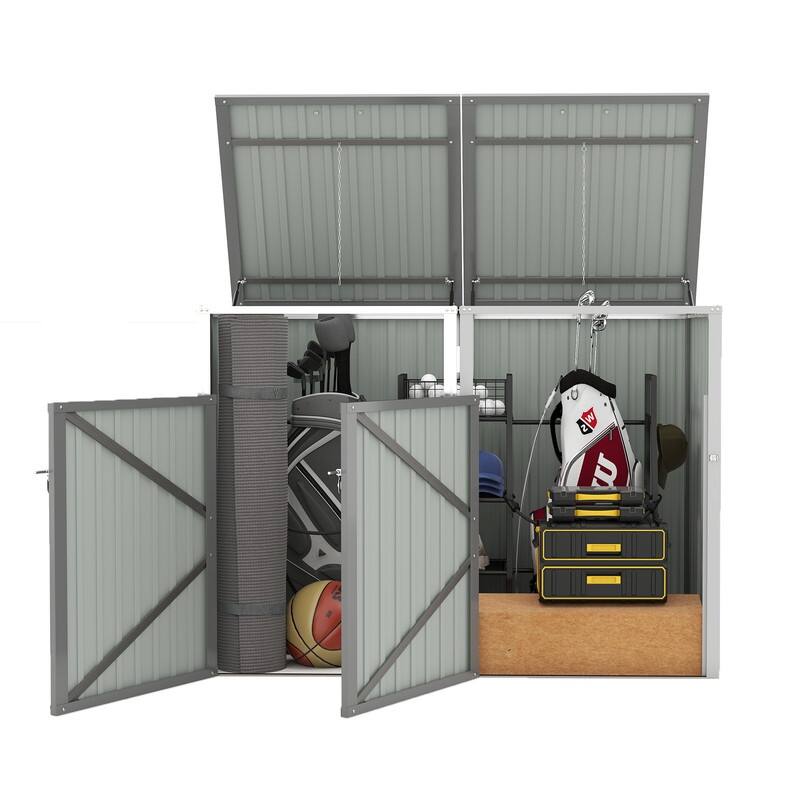 54 Cu. Ft. Outdoor Trash Can Storage Shed, Pneumatic Support Rod Storage - N/A - Light Gray