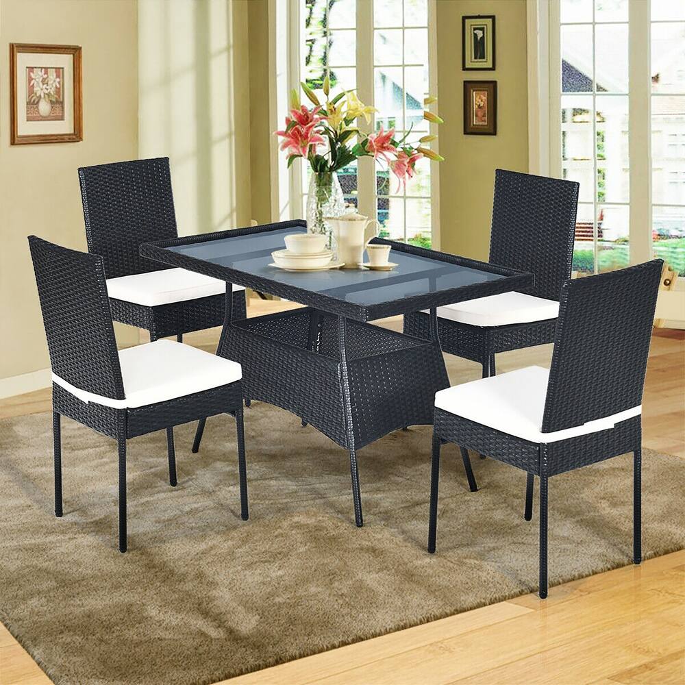 Costway 5PCS Patio Rattan Dining Set Table w/Glass Top Garden - See Details