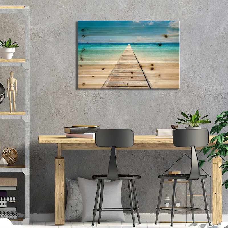Jetty On A Beautiful Island In The Maldives Print On Wood by Jan Becke - Multi-Color