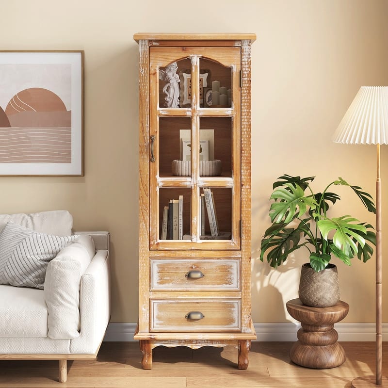 Rustic 54.53"Tall Wooden Accent Cabinet with Decorative Doors and 2 Drawers
