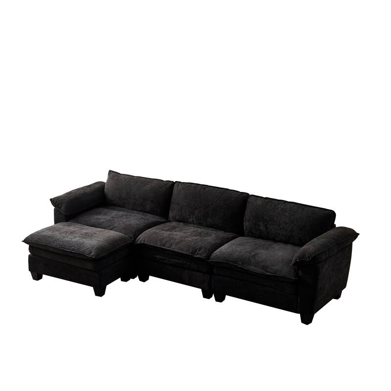Roomfitters Large Modular Sofa with Ottoman, Modern 3-Seater Sectional Couch for Living Room and Office