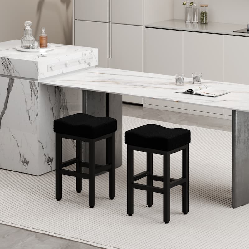 XINMICS Bar Stools, 27 Inches Modern Counter Height Bar Stools, Metal Legs Backless Upholstered Saddle Stool Chair