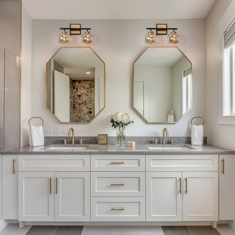 Ziv Modern Glam 2-Light Black Gold Bathroom Vanity Lights with Mercury Glass - 15" L x 7" W x 9.5" H