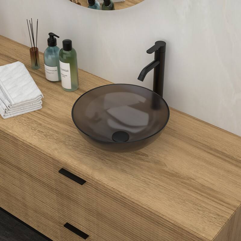 16 Inch Tempered Glass Bathroom Sink in Grey with Pop-up Drain - Grey