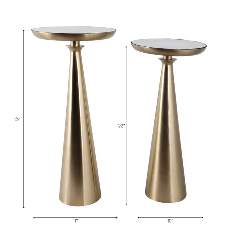 Glass Side Table Round Top Pedestal Base (Set of 2) - 22/24" Gold - 24.0"