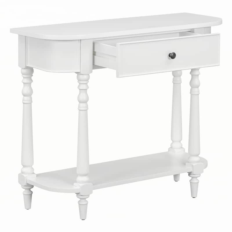 Narrow Console Table with Curved Corner(White)