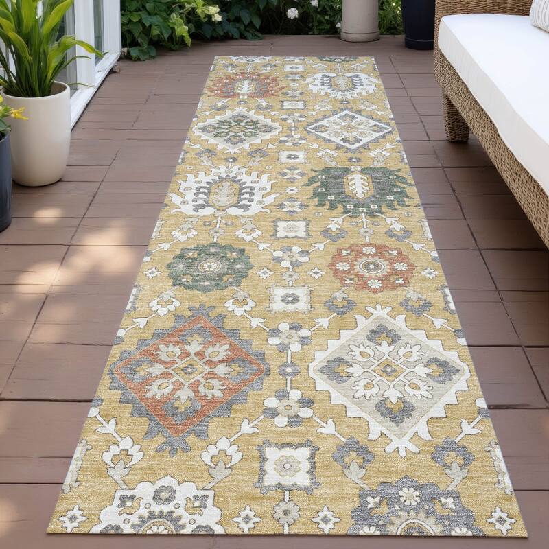 Machine Washable Indoor/Outdoor Boho Global Chantille Rug - Gold - 2'3" x 7'6"