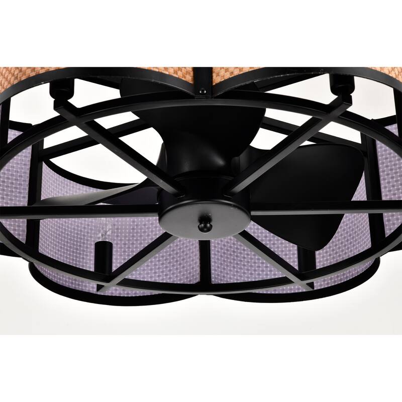 Bremen Basket Weave and Metal Frame Lighted Ceiling Fan Fandelier - Brown