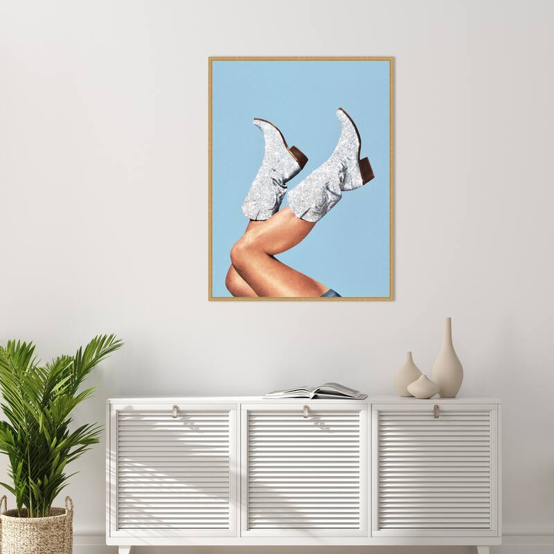 These Boots Blue II by Vertigo Artography Framed Canvas Wall Art Print - Sylvie Bright Gold