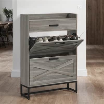 Hidden Shoe Cabinet with 2 Flip Drawers, Adjustable Shelves,Top Drawer
