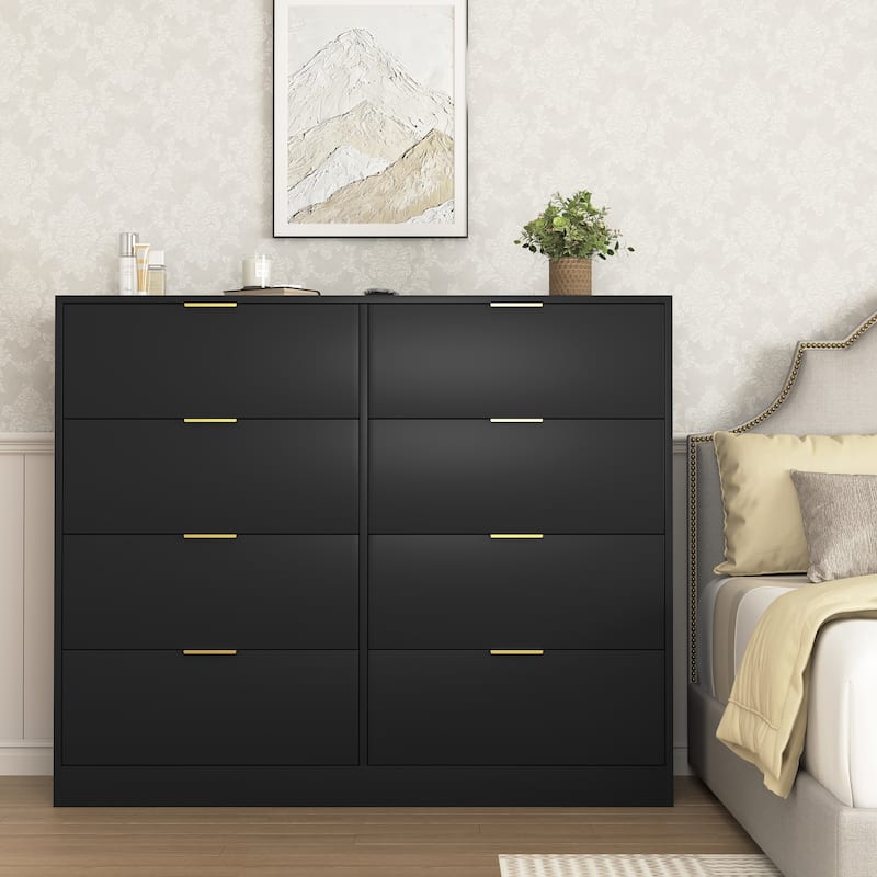 Double Dresser Dressing Table for Bedroom, 8 Drawers Cabinet Tall Chest of Drawer Closet Storage Organizer