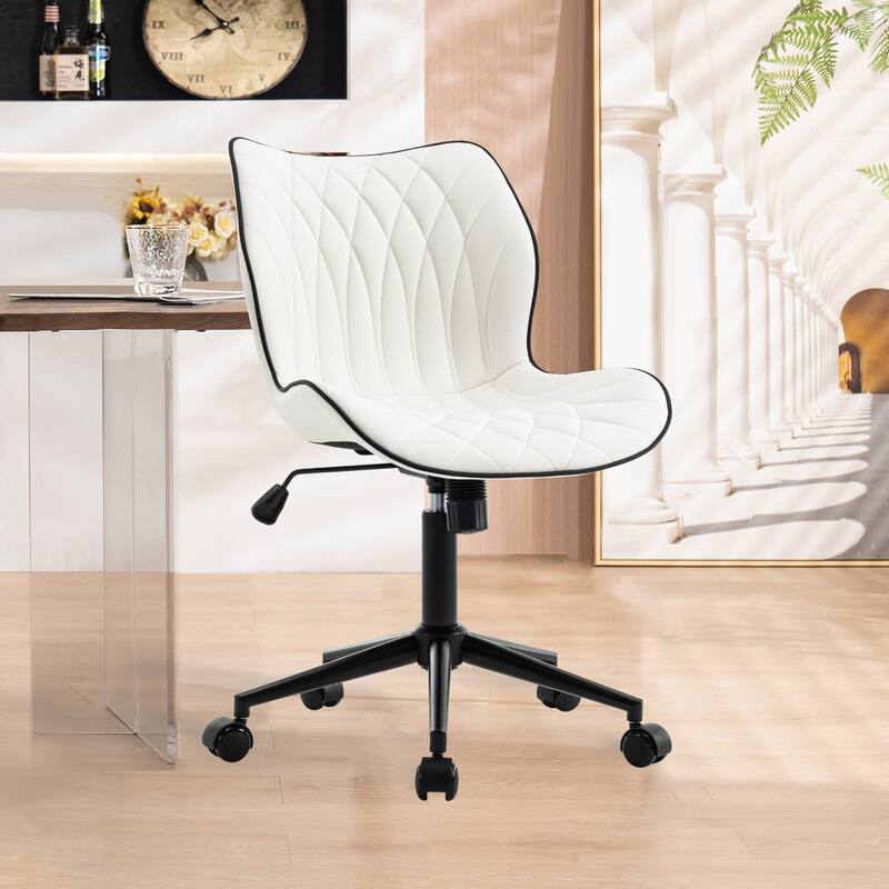 Faux Leather Office Chair with Wheels, Upholstered Task Chair - White